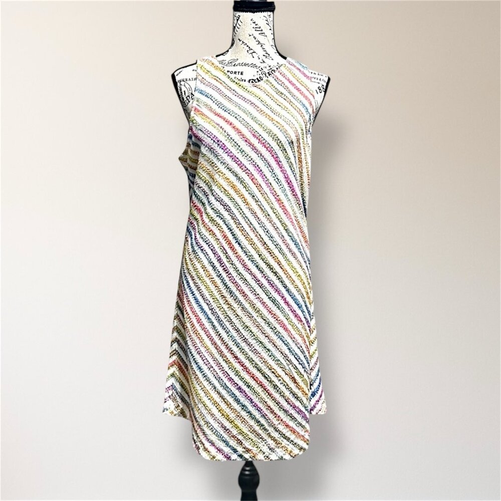 Lou & Grey Rainbow Textured Knit Swing Mini Dress Sleeveless Keyhole Cottagecore
